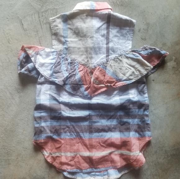 2 for $15 🎈SALE! Sea New York Plaid Ruffle Cold Shoulder Top 0 - Picture 4 of 12